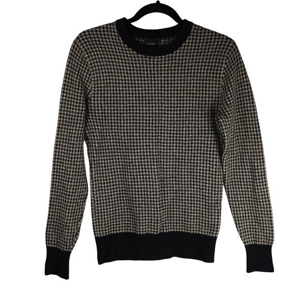 J.Crew Womens Houndstooth Pattern Wool Blend Sweater XS Black/Tan - Picture 1 of 5